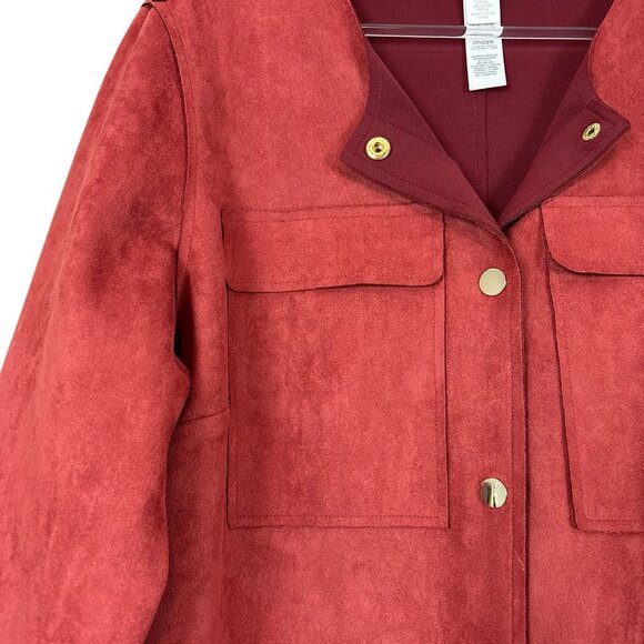 Chicos Faux Suede Snap Front Long Jacket Topper Burnt Rust Red-Orange Size 1 / M - Picture 4 of 10